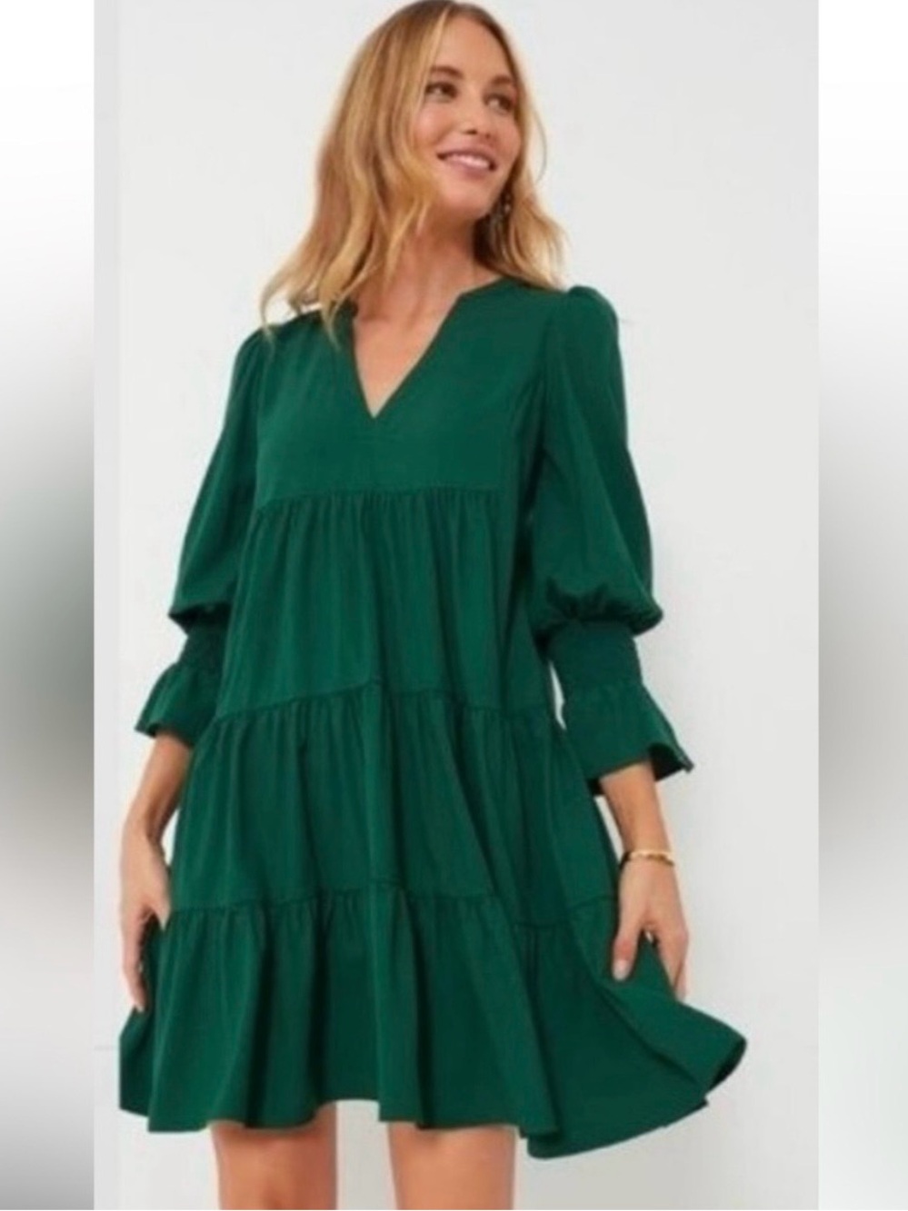 🩷 Tuckernuck Pomander Place Kenzo Hunter Green V-Neck Tiered Mini Dress medium